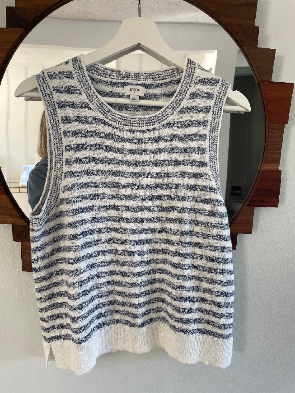 J.Crew Factory Striped Textured Sweater-Tank in white and navy (Item CJ212)